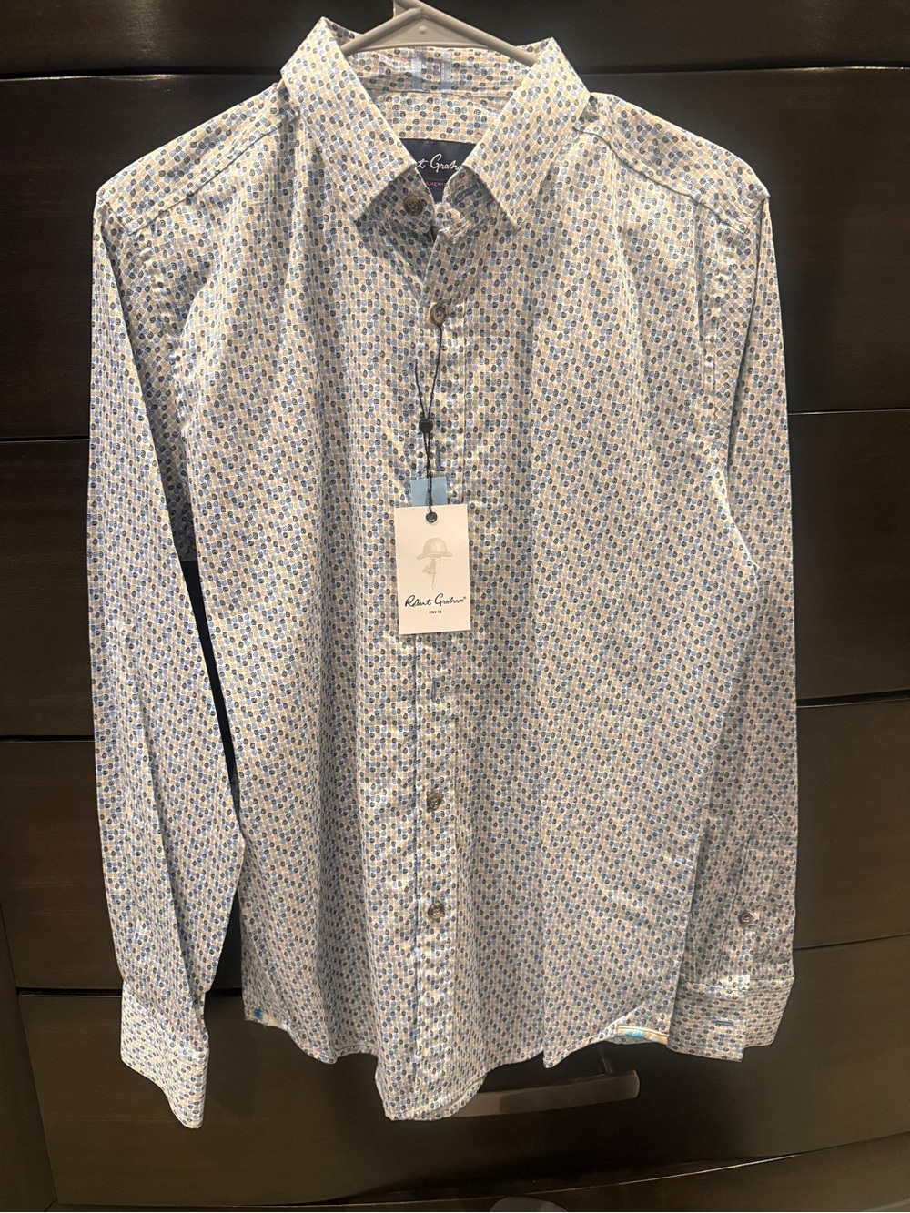Robert Graham Men's White Button-Down Shirt with Blue Floral Print